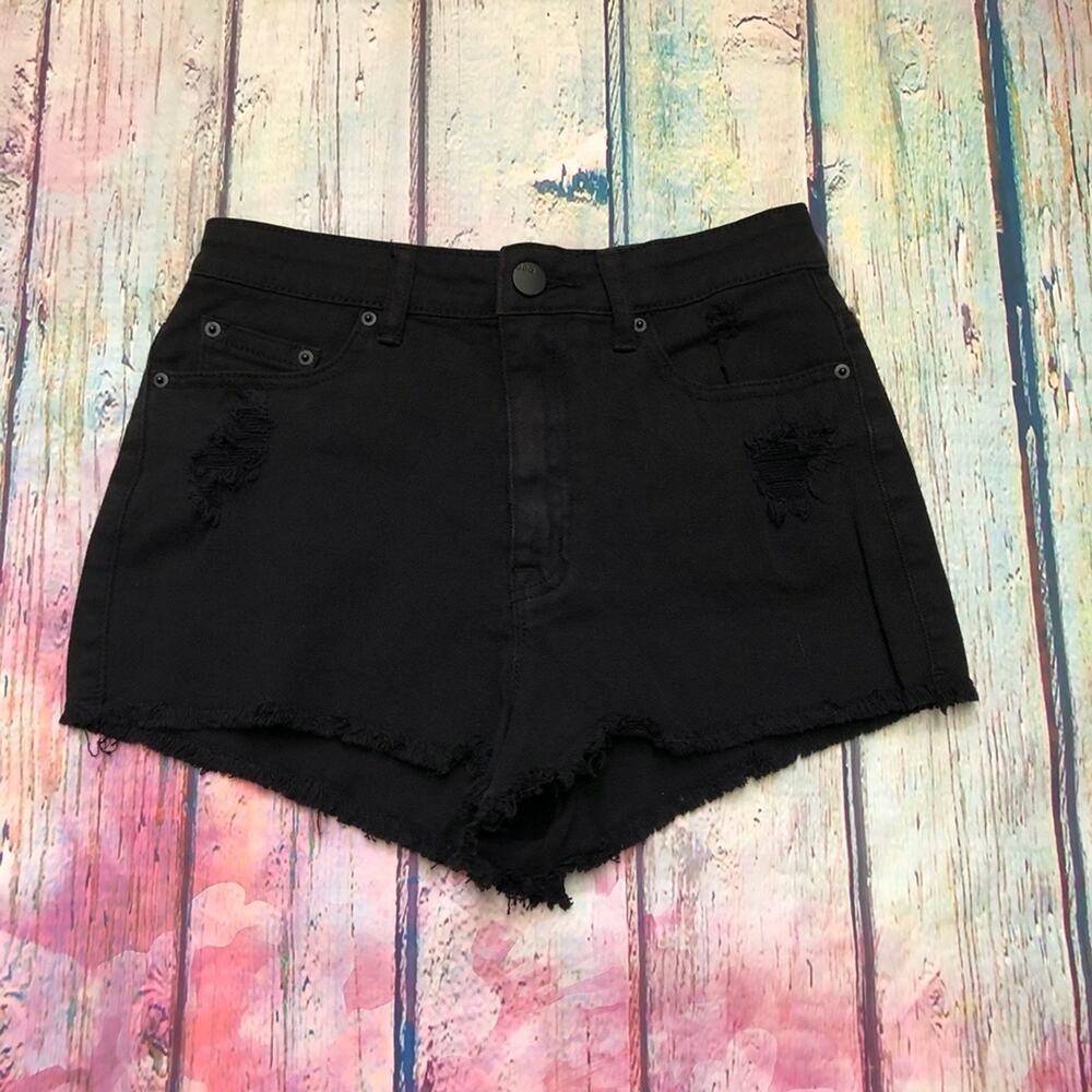 BDG Jeans Shorts Womens 29 Black High Rise Cheeky Distressed ASO Selena Gomez